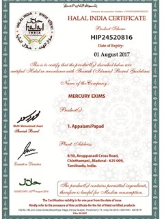 Mercury Exims Halal Certifcate